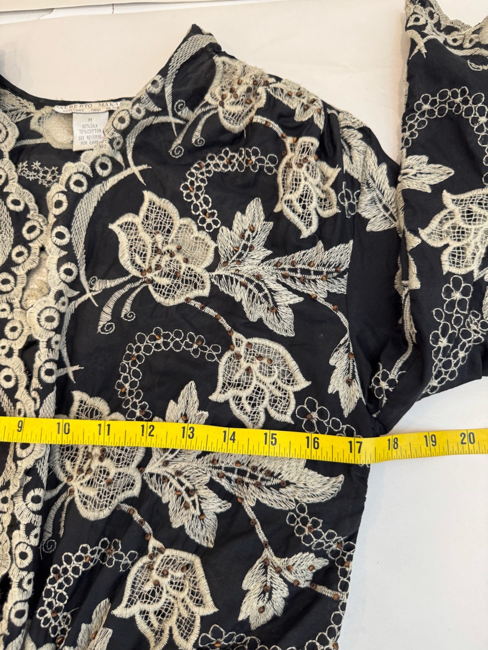 Alberto Makali Silk Cotton Embroidered Floral Tie-Front Top Boho M - Picture 6 of 7